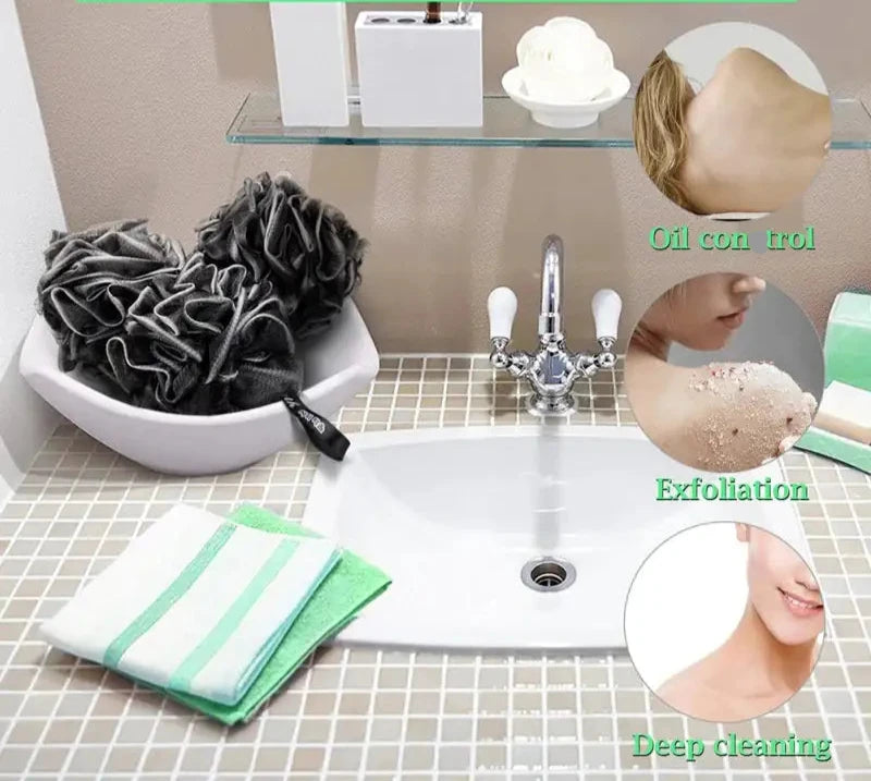bamboo charcoal bath loofa poof is best for oil control, exfoliation and deep cleaning