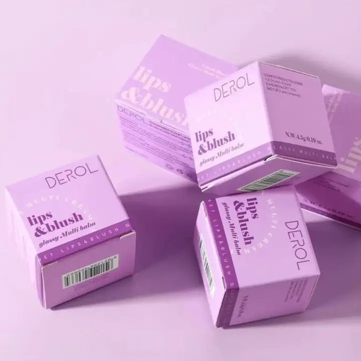 Boxes of Derol lips and blush product