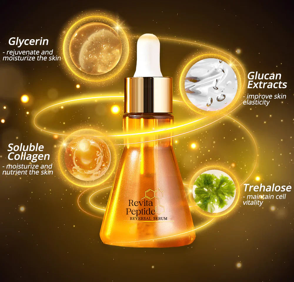 Flysmus™ Revita Peptide Reversal Serum™ ingredients include glycerin, glucan extracts, soluble collagen and trehalose