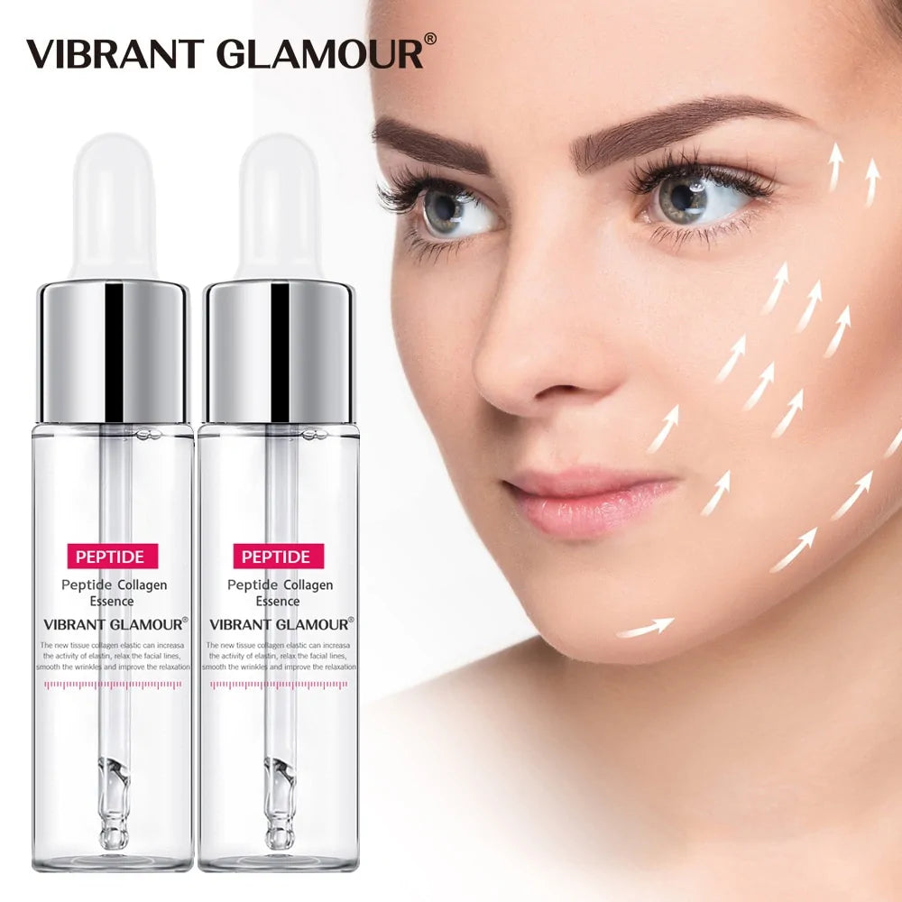 A woman with direction arrows of how to apply Collagen Peptides Face Serum