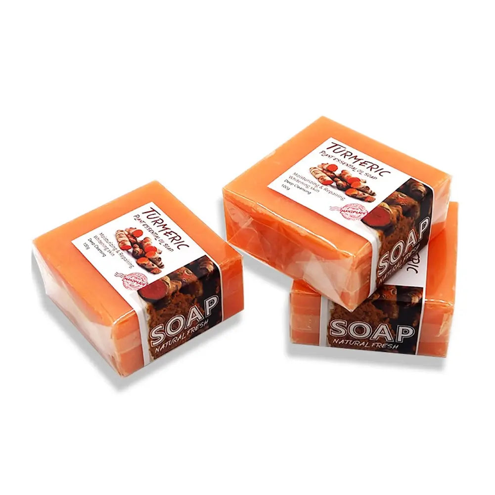 three bars of Turmeric Plant Soap in packaging