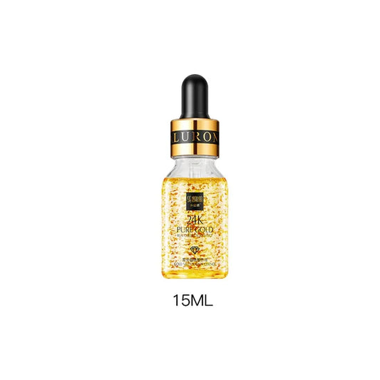 24k gold serum with hyaluronic acid for anti-aging, collagen boost, skin hydration, fine line reduction, and a radiant, firm complexion in luxurious, moisturizing skincare.