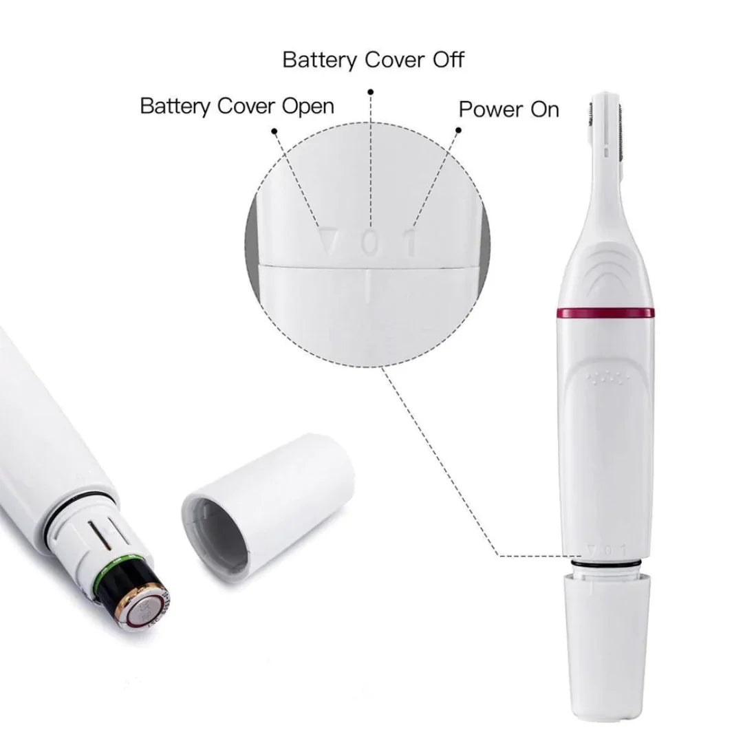 5-in-1 Hair Removal Device and diagram of battery use