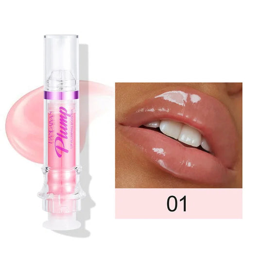 A sleek 5ml lip plumping gloss with a built-in mirror, delivering instant volume and hydration for fuller, soft lips with a glossy finish.