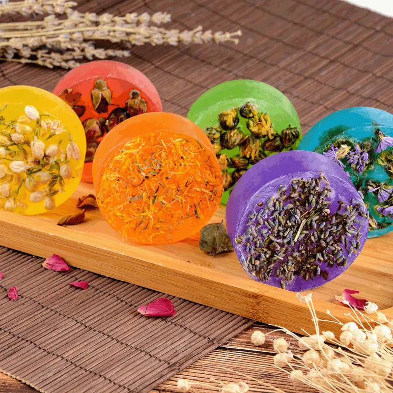 six varieties of Dried Flower Essential Oil Soap