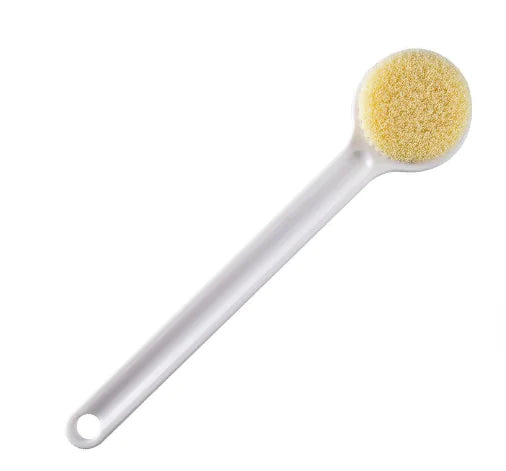 Eco-Friendly Japanese-Style Bath Brush with sustainable wheat straw, natural straw particles, and hard bristles for effective exfoliation and elegant design.