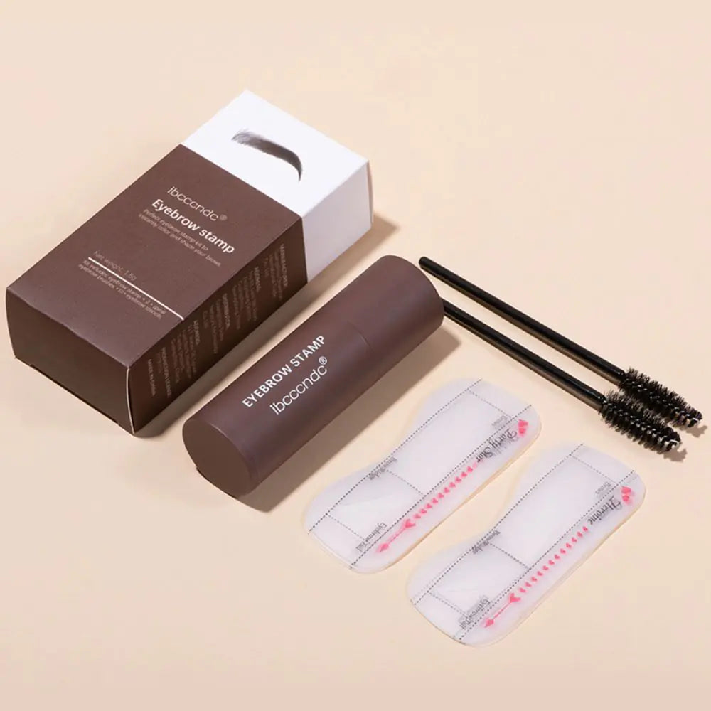 Eyebrow Makeup Kit including two brushes, stamper, stencils and packaging