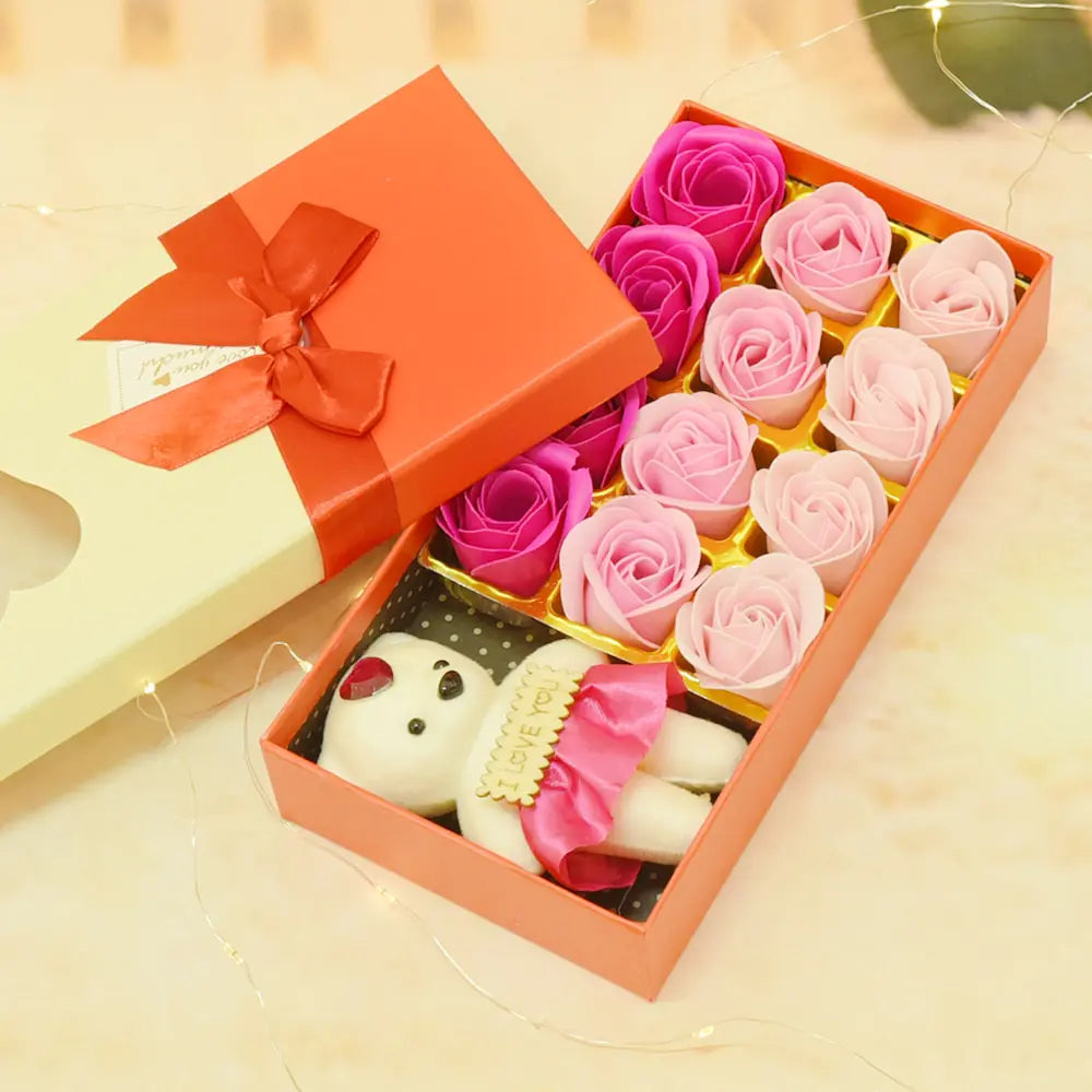 Gift box set Rose Soap and bear