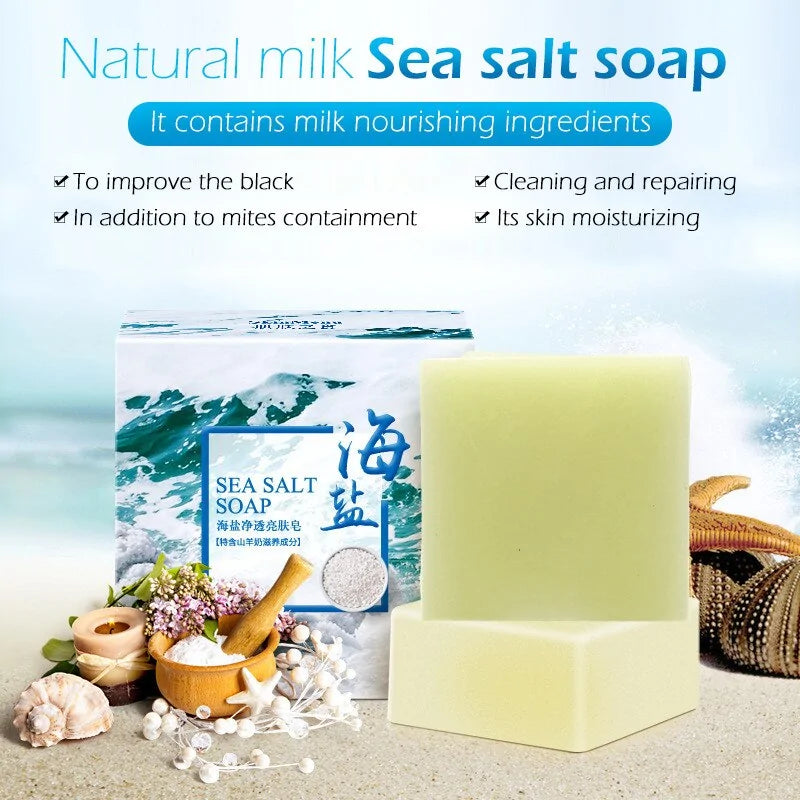 Sea Salt Handmade Face Care Soap with sea salt, goat's milk, and coconut yogurt for purifying, hydrating, and exfoliating skin for a radiant, smooth complexion