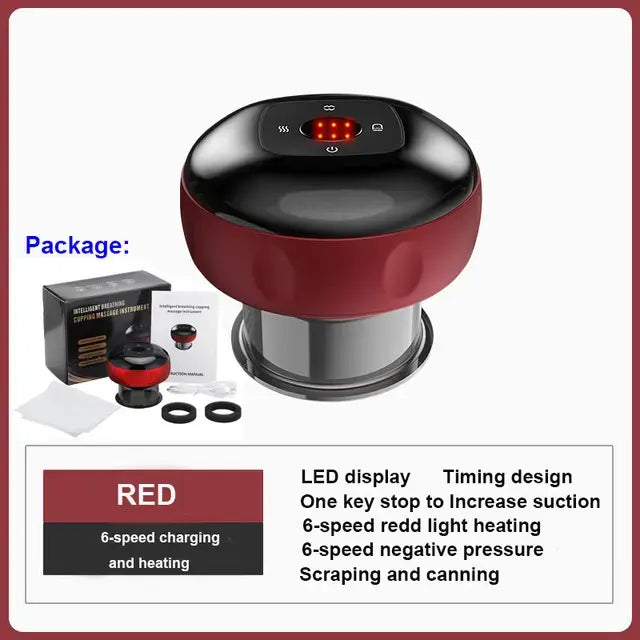 Red Dynamic Cupping Skin Scraping Massager with packaging