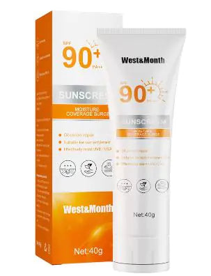 Lightweight, non-greasy formula with SPF 90 UV shield, brightening effects, and sun damage repair, suitable for all skin types for daily skin protection.