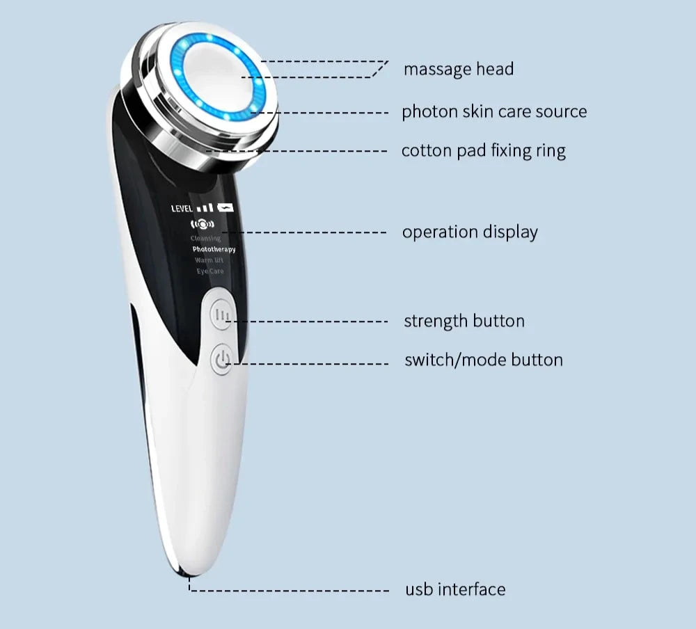 Ultrasonic Skin massager with parts description