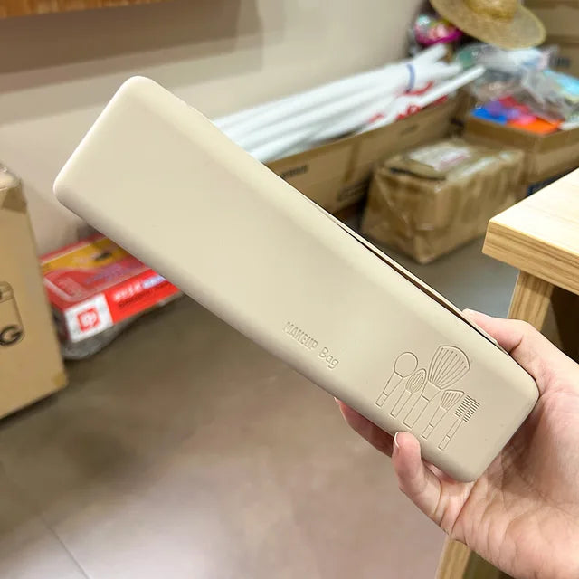 beige travel makeup brush holder