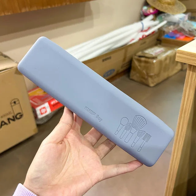 blue travel makeup brush holder