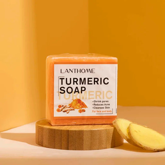 Turmeric Soap bar infused with curcumin, designed to fade dark spots, deep cleanse, and balance skin for a radiant, youthful glow.