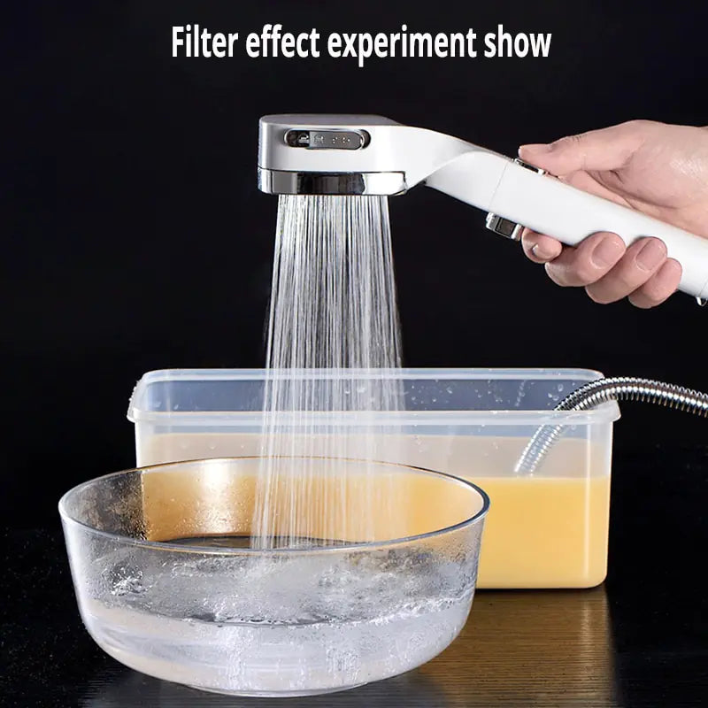 Adjustable Bath Shower Heads demonstration of dirty water filtered into clean water spray