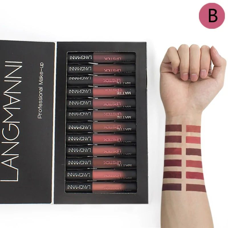 set of twelve matte colored lipstick makeup
