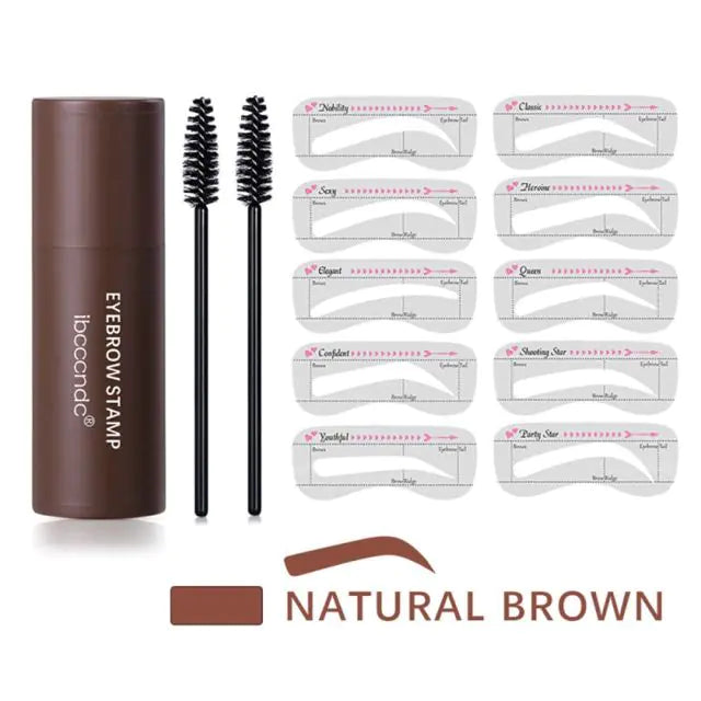 One Step Eyebrow Makeup Kit with eyebrow stamp for easy and precise brow shaping in natural brown