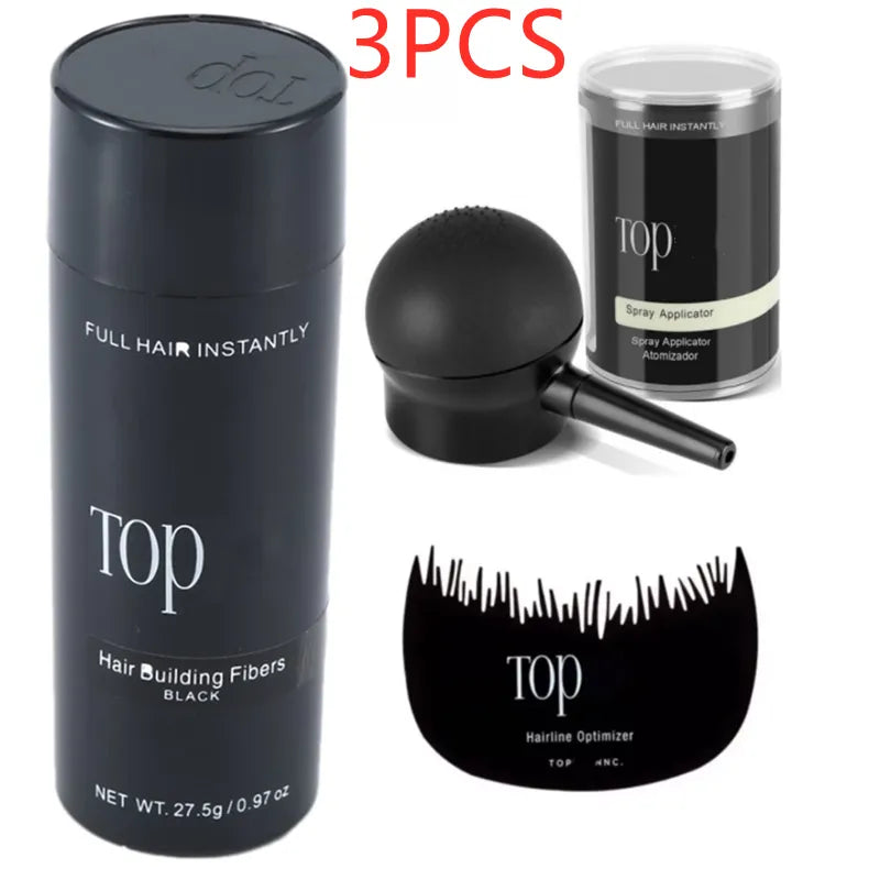 three piece set of Natural Hair Building Fiber Keratin Powder